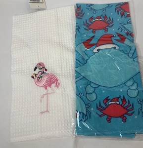 Menge 2 Neu Geschirrtücher Weihnachten Steph Stilwell Krabben C&F Home Flamingo - Bild 1 von 5