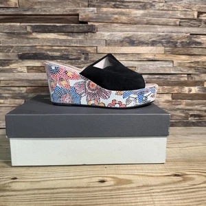 Spring Step Black Multi Suede Floral Wedge Sandals Laylani 37 7.5 - 8 New Womens - Picture 1 of 9