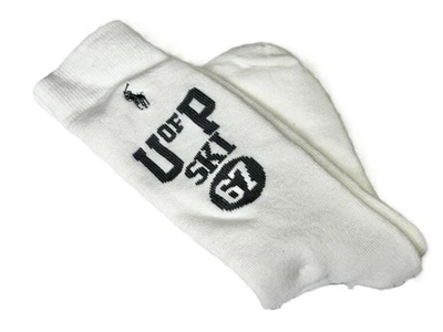 MEIAS TÉRMICAS POLO AUTÊNTICAS * RALPH LAUREN * "U OF P SKI 67" BRANCAS MASCULINAS 10-13 - Imagem 1 de 3