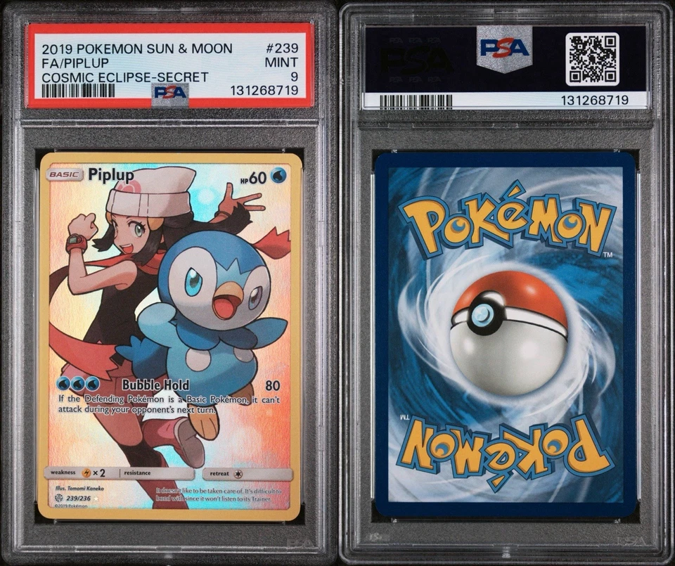 2019 POKEMON SUN & MOON COSMIC ECLIPSE SECRET #239 FULL ART/PIPLUP PSA 9 - Image 1 of 1