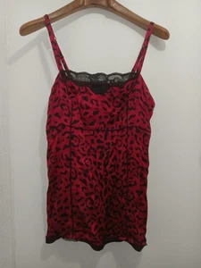 White House Black Market Silk Top Sz XS Red/ Black Leopard Print, Adj. Straps - Picture 1 of 4