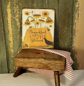 VINTAGE FOLK ART PRIMITIVE STYLE FALL PUMPKIN CROW THANKSGIVING CANVAS SIGN - Picture 1 of 3