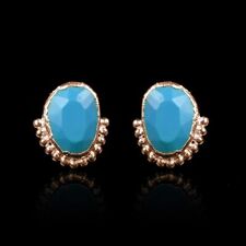 Natural Blue Turquoise Gemstone Silver Plated Statement Minimalist Stud Earrings