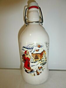 1 White Painted Ceramic Bottle Merry Christmas in German & Italian Father Christ