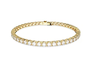 Swarovski 5657665 Braccialetto Matrix Tennis Taglio tondo Bianco Placcato Oro - Foto 1 di 4