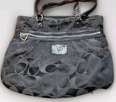 Bolsa de ombro Coach Poppy Daisy Signature preta F20026 desbotada pelo sol - Imagem 1 de 4