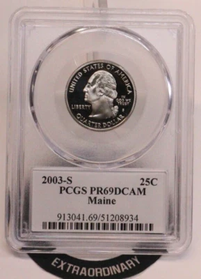 2003-S 25C Clad Maine State Quarter PCGS PR69DCAM GENUINE BEAUTIFUL COIN - Image 1 of 3