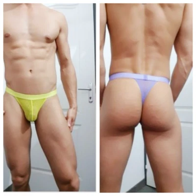 Men's Sheer Mesh Thongs Underwear Male String Briefs See-throug Low Rise Tangas - Image 1 of 4