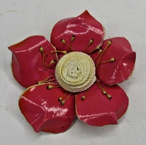 Spilla/spilla vintage 3 1/2 pollici fiore rosa decorazione anni 50 - Foto 1 di 5