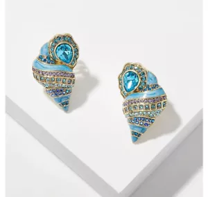 Last One Heidi Daus "She Sells Sea Shells" Crystal Enamel Earrings Omega backs - Picture 1 of 6
