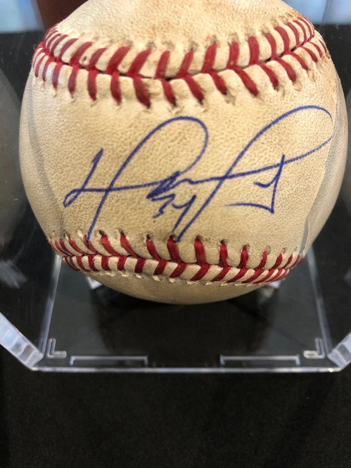 David Ortiz MLB Game Used Autographed Ball 5/20/16 Indians vs Boston - Image 1 of 4