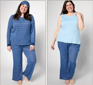 MUK LUKS Tall Hacci Strick Neuheit Pyjama Set mit Augenmaske Navy 3XT A625603 - Bild 1 von 7