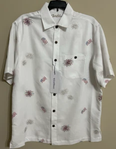 NWT Roundtree & Yorke Caribbean size M white red patriotic button up shirt mens - Picture 1 of 5