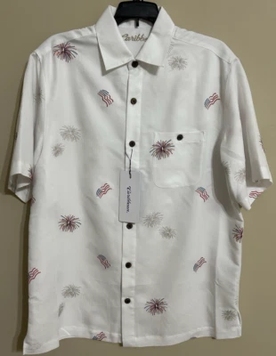 NWT Roundtree & Yorke Caribbean size M white red patriotic button up shirt mens - Image 1 of 4
