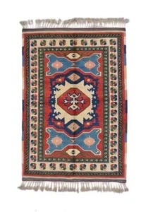 Tappeto vintage tribale fatto a mano lana geometrica nuovo kazako 3x5 rosso annodato a mano - Foto 1 di 6
