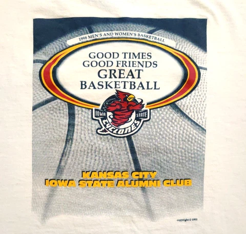 Vintage 90's Iowa State Cyclones Basketball 1998 Single Stitch T Shirt Size XXL Cover