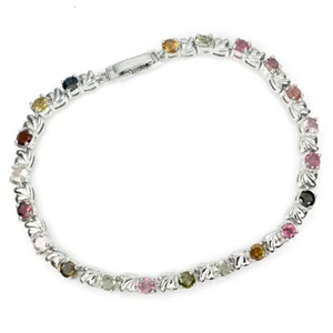 Valentine 925 Silver Bracelet Round Tourmaline 4mm Gemstone Jewelry 7.5 - Picture 1 of 9