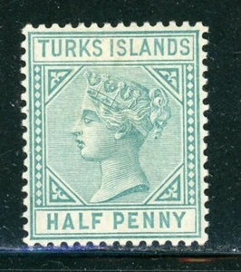 TURKS ISLANDS 51 SG70 MH 1893 1/2p grn QVIC Wmk Crown CA Die B (Type 2) CV$7 - Picture 1 of 2