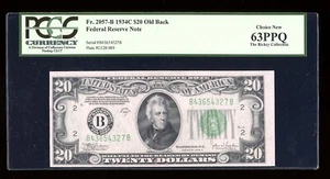 DBR 1934-C $20 FRN New York Old Back Fr. 2057-Bob PCGS 63 PPQ Serial B43654327B - Picture 1 of 2