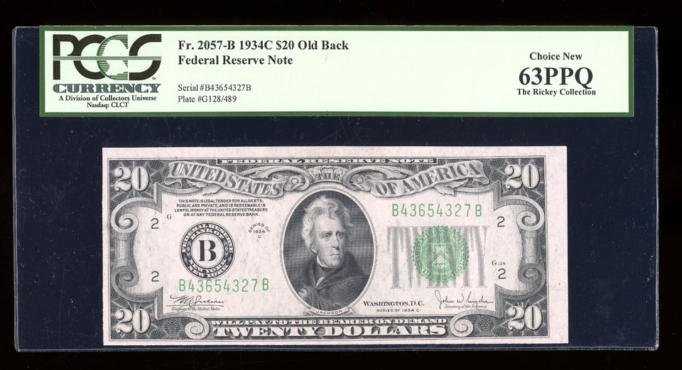 DBR 1934-C $20 FRN New York Old Back Fr. 2057-Bob PCGS 63 PPQ Serial B43654327B - Image 1 of 2