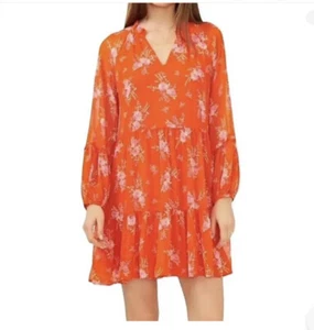 NWT Vince Camuto Orange&Pink Crepe 3Tier Lined Fit&Flare Dress Sz. M - Picture 1 of 4