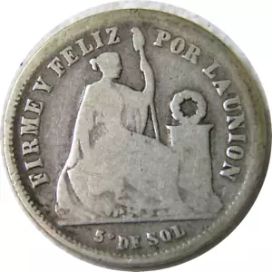 elf Peru 1/5 Sol 1875 Y.J Silver - Picture 1 of 2