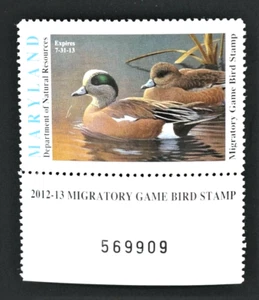 2012 Maryland State Duck Stamp, MD39, American Wigeons by Wilhelm Goebel, MNH - Picture 1 of 2