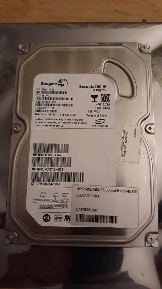 Seagate Barracuda 7200.10 80GB Internal SATA 7200RPM 3.5" (ST380815AS) HDD - Image 1 of 3