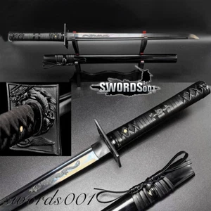 31'' Handmade Black Wakizashi Japanese Samurai Damascus Steel Dragon Ninja Sword - Picture 1 of 10