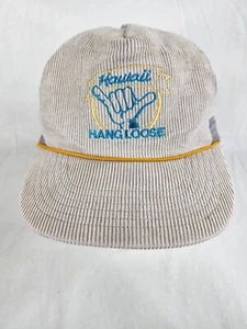Vintage Gray Corduroy Hawaii Hang Loose Mesh Back Snapback Trucker Hat Retro - Picture 1 of 10