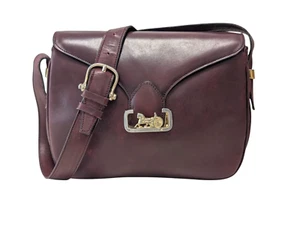 Read! CELINE Shoulder Bag Horse Carriage Purse Leather Bordeaux Vintage Auth - Picture 1 of 24
