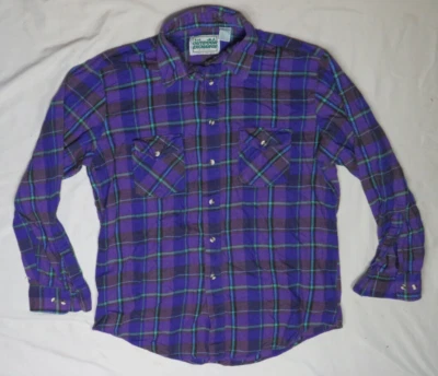 THE OUTDOOR EXCHANGE MEN VINTAGE SHIRT L (16-16.5) PURPLE PLAID HONG KONG GRUNGE - Image 1 of 4