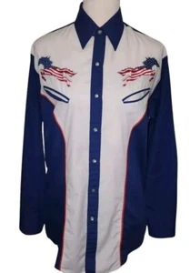Camisa Western Vintage Años 70 Ely Cattleman Perla A Presión Para Hombres Mediana Caballos Patrióticos - Imagen 1 de 7