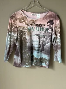 Vintage Y2K Top French Graphic 3/4 Sleeves Faded Glory - Bild 1 von 7