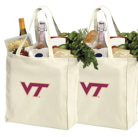 Virginia Tech Shopping Grocery Bag 2 PC SET HOKIES SHOPPER BAGS COTTON CANVAS! Cover