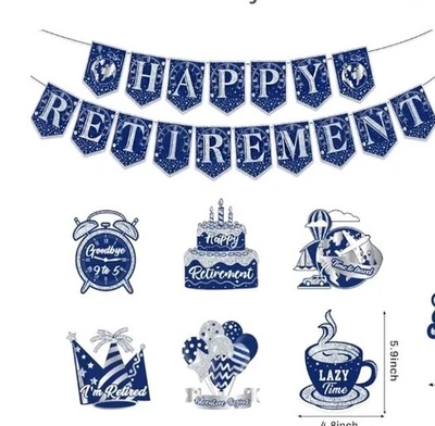 Happy Retirement Party Decorations Kit for Men Women Large Blue White Happy - Image 1 of 4