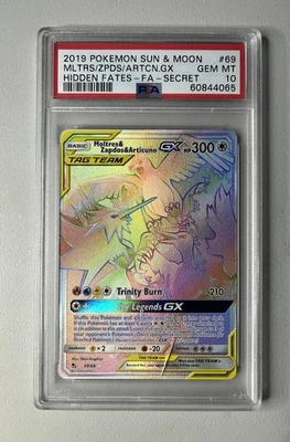 2019 Pokemon Sun and Moon Hidden Fates #69 Moltres Zapdos Art PSA 10 *SEE DESC* - Image 1 of 3