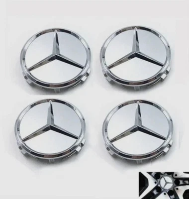 Set of 4 75mm Wheel Center Caps Hubcaps Emblem Full Silver for Mercedes Benz AMG - Image 1 of 2