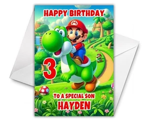 Tarjeta de cumpleaños personalizada SUPER MARIO - Mario All Stars - Luigi - Yoshi - D3 - Imagen 1 de 3