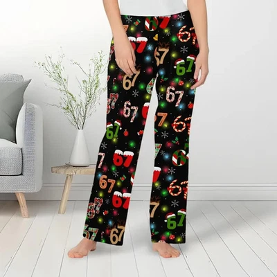 67 Pantalones de Pijama de Navidad, Divertido Diseño de Vacaciones con Números, Caramelos y Copos de Nieve Foto 1 de 4