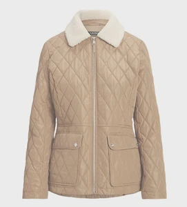 Ralph Lauren Faux-Shearling Steppjacke mit gespreiztem Kragen Damen L Birke hellbraun - Bild 1 von 12