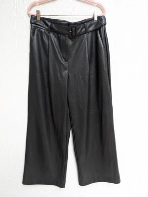 Pantalones de imitación de cuero con cinturón de pierna ancha LOFT negros para mujer talla 10 Foto 1 de 4