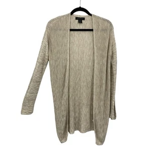 Tahari Knit Linen Blend Cardigan size Small Stone Beige open Front Long Length - Picture 1 of 11