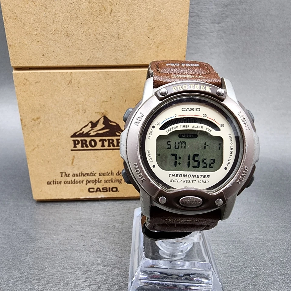 Casio Pro Trek PRL-100 Reloj Hombre 39mm Digital Tono Plateado Termómetro Nuevo Batt Foto 1 de 1