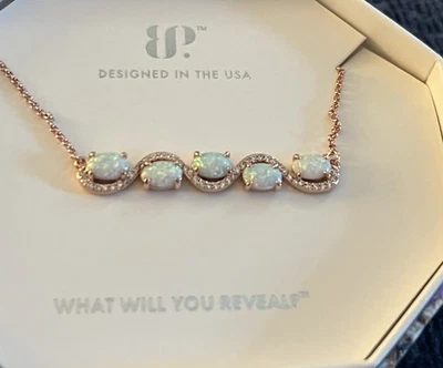 Bomb Party October Necklace Lab Grown White Opal Rose Gold Plated  - Image 1 of 2