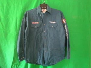 Wrangler Professional Bull Riding PBR Shirt Mens Size Medium Long Sleeve Blue - Picture 1 of 6