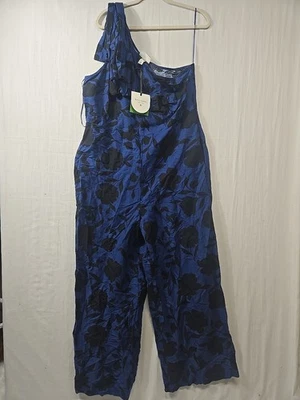 NWT Kate Spade x TARGET Women 16 Jumpsuit 1 Shoulder FLORAL BLUE BLACK Wide Leg - Image 1 of 4