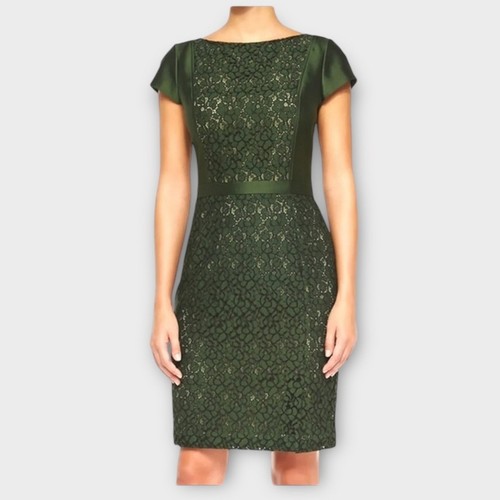 Abito tubino donna Tory Burch Mariana 6 verde lana seta raso pizzo accento