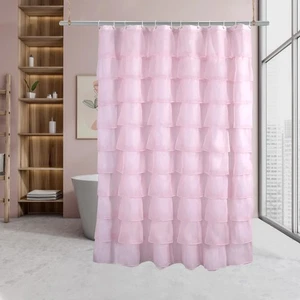 REISEN Pink Ruffle Shower Curtain Farmhouse Fabric for Bathroom Sheer Shower ... - Picture 1 of 6