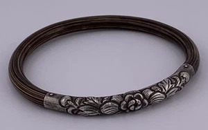 Vintage 7,25" Floral Sterlingsilber & Rattan Bambus Armreif Armband (VP4017502) - Bild 1 von 8